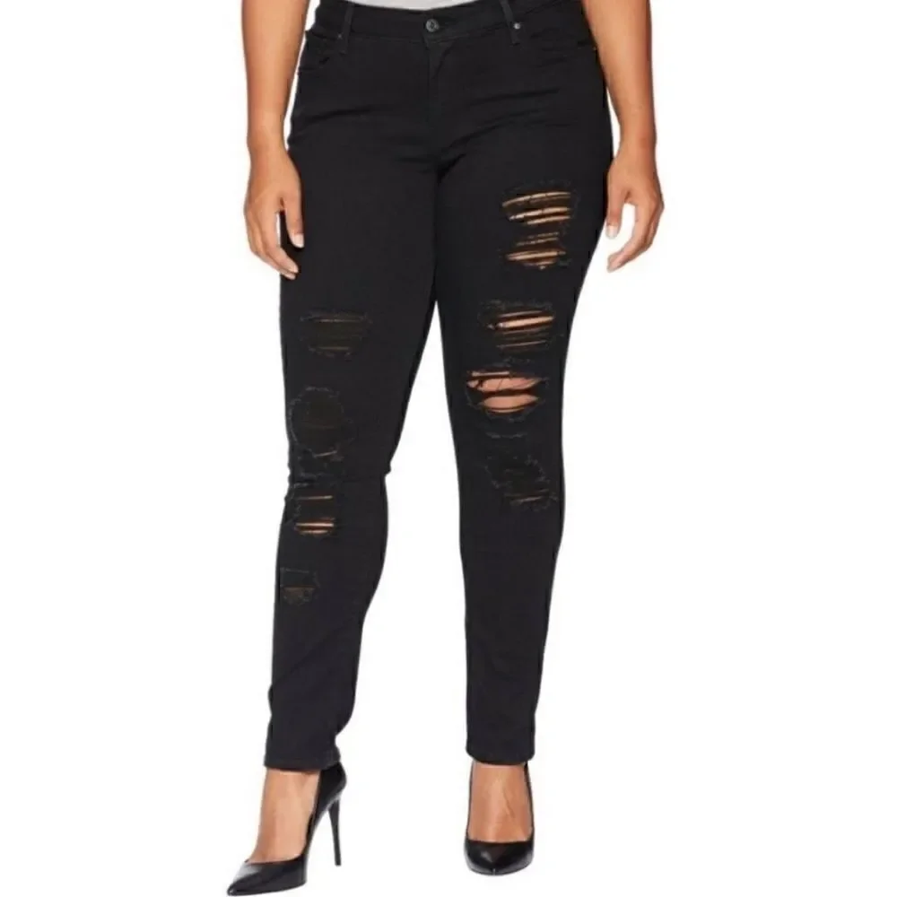 Levi’s 711 Distressed Skinny Jeans Black Denim Mid Rise 26W Plus Size NWT